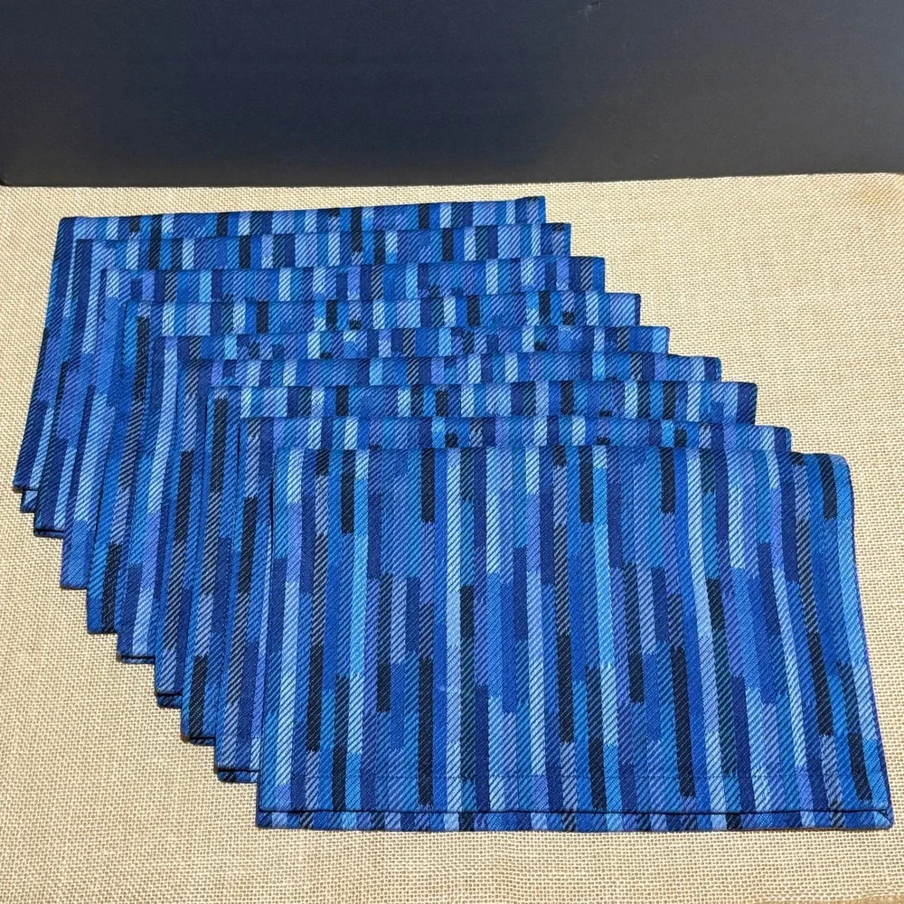 Crate & Barrel Kendi Placemats Set of 9 100% Cotton Woven 18x14 Blue Coastal
